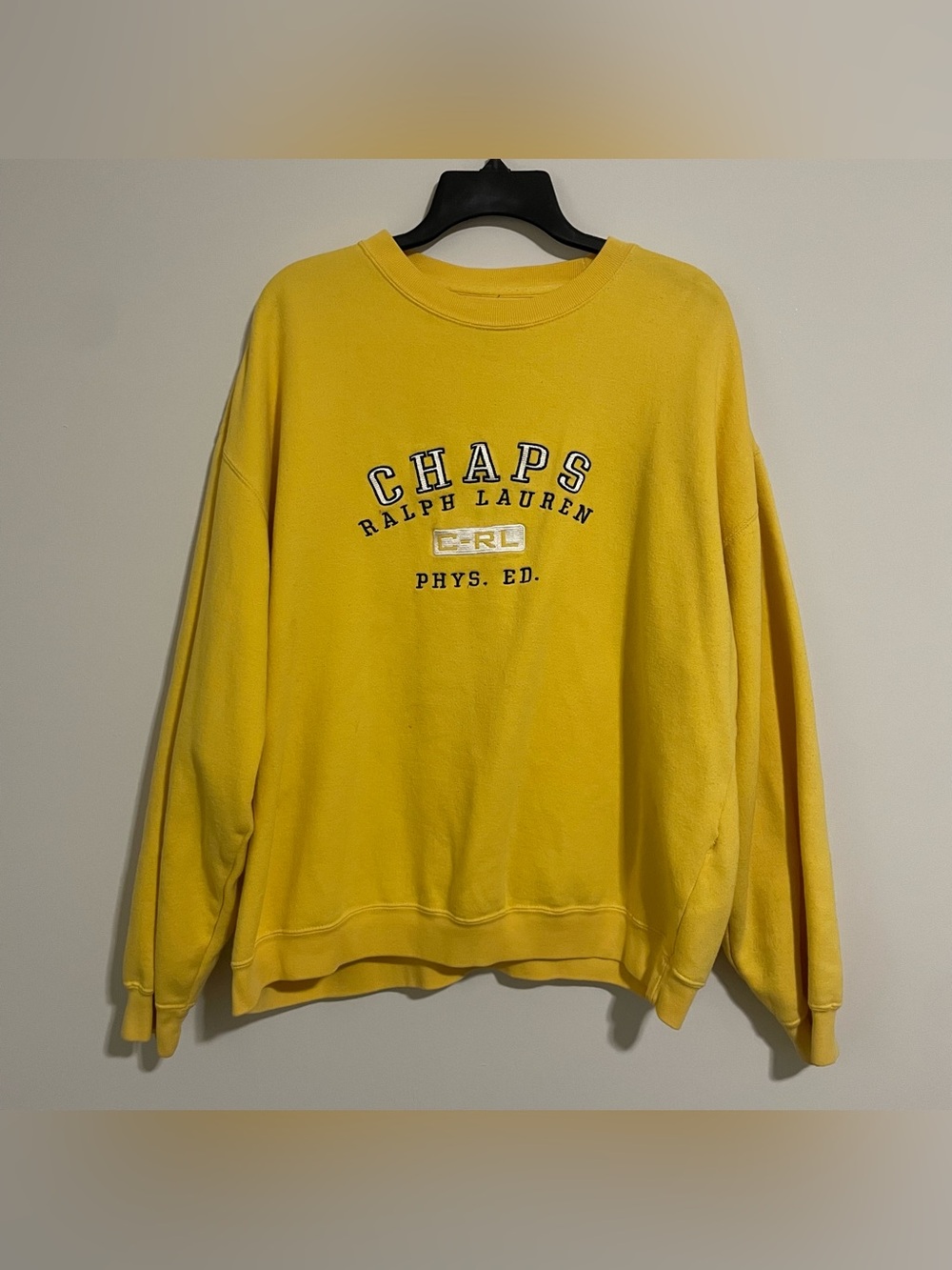 Chaps Ralph Lauren Yellow Crewneck Sweatshirt Graphic Embroidery Size XL